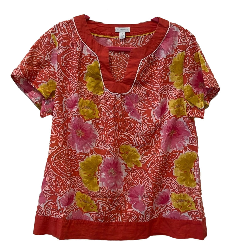 Charter Club coral/yellow floral top, size 16 🔵